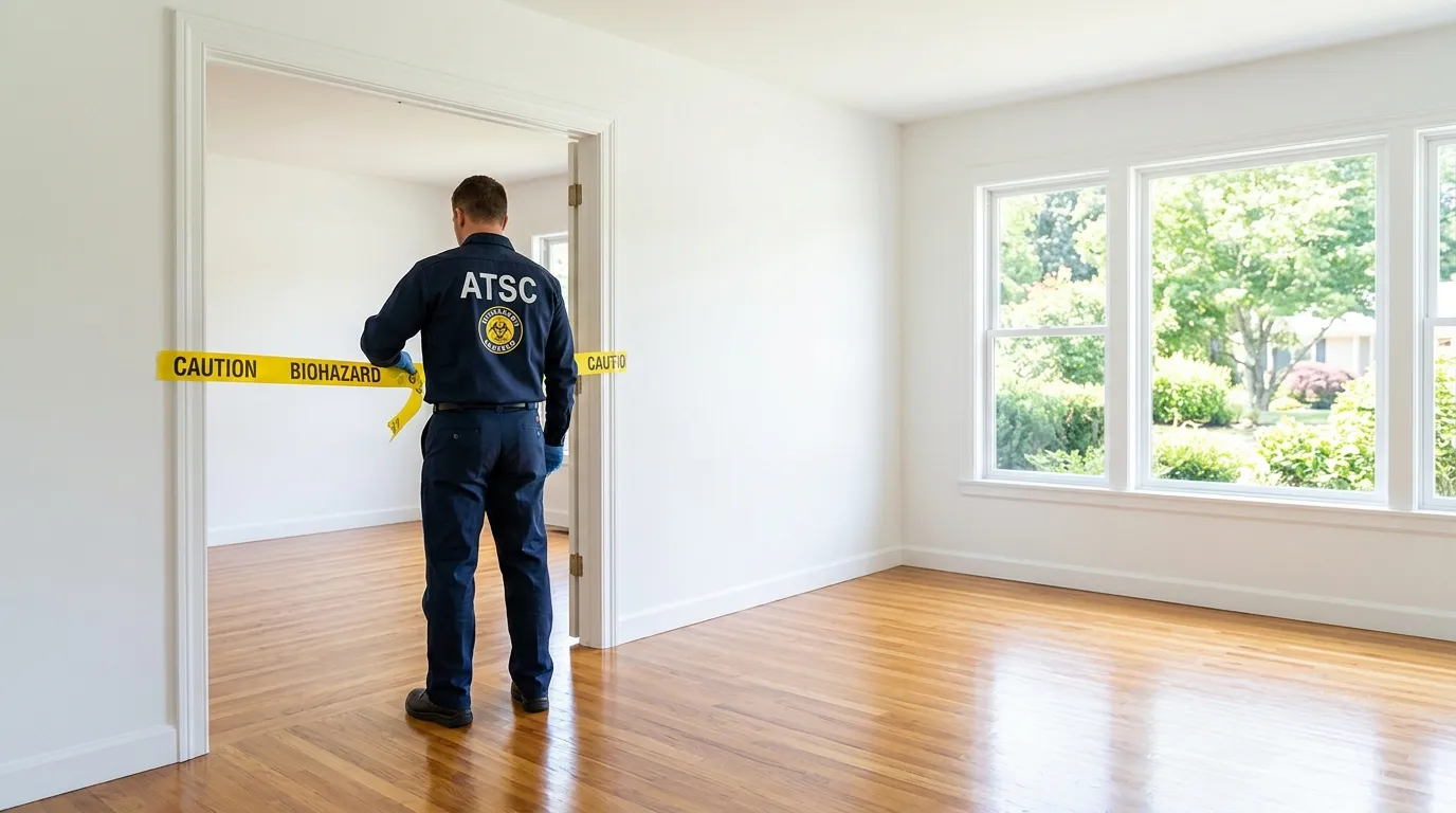 Certified biohazard cleanup crew performing Decomposition Cleanup in Goshen
